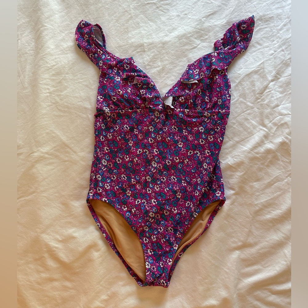 Jcrew Floral Ruffle One-Piece Swimsuit